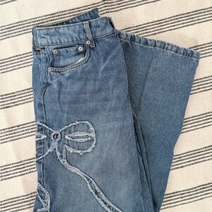 Forever 21 Blue Straight Leg Jeans with Bow Accent